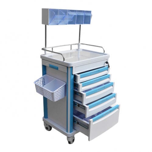 Тележка для больниц - MT-75001 - Shandong Mingtai Medical Equipment Group - для анестезии / 5 выдвижных ящиков / с полкой