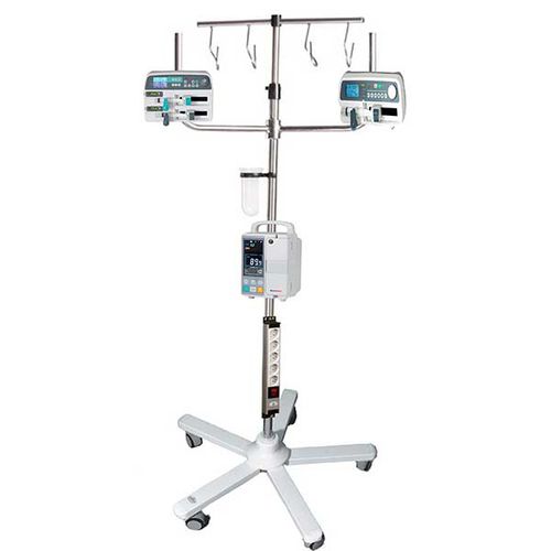 Стойка для сыворотки на роликах - SR 01 1316 - Çağdaş Medical - 4 крюка / из нержавеющей стали / для шприцевых насосов