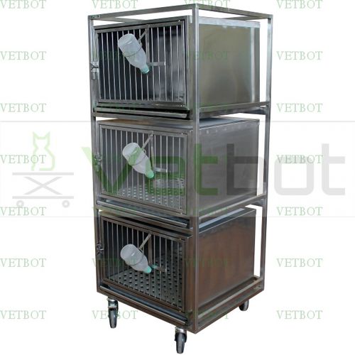 Ветеринарная клетка для кроликов - 80511  - Vetbot - модульная / 3 отсека / из нержавеющей стали