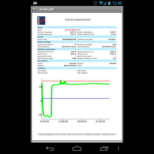 Приложение android для регистратора температуры - TempNFC Pro - Tecnosoft SRL - для управления / для управления данными / для контроля температуры