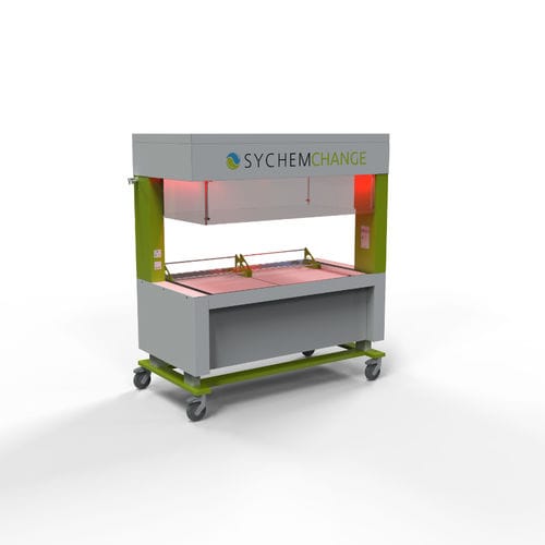 Рабочее место для чистки клеток для животных - SychemCHANGE - Zoonlab GmbH - ветеринарное / на роликах / двойное