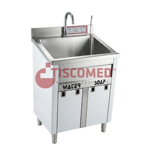 Хирургический умывальник 1 секция - TOHS 1100 - Tiscomed - из нержавеющей стали / коленное управление / с дозатором мыла