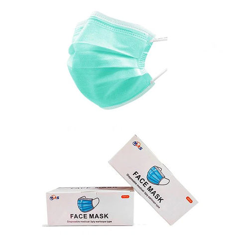 Xирургическая маска для взрослых - Xiantao Yuanjie Nonwoven Products - упаковка 50 штук / зеленая / трехслойная