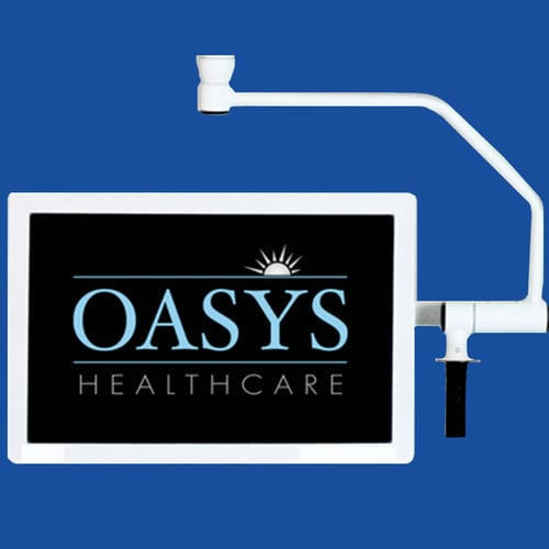 Опора для оборудования для монитора - Yokes - Oasys Healthcare - для мультимедийных терминалов / телескопическая
