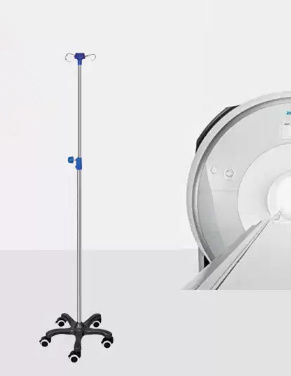 Стойка для сыворотки на роликах - Sun Medical Products - 2 крюка / из нержавеющей стали / совместимая с МРТ