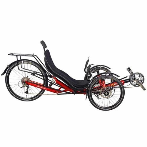Лежачий трехколесный велосипед с педалями - Trike JC26x - Cycles Performer - для взрослых / красный / алюминиевая рама