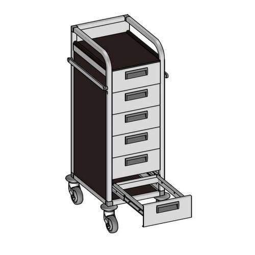 Медицинская тележка - Medicar M6 Small - Mercura Industries - для медицинского ухода / из анодированного алюминия / 6 выдвижных ящиков