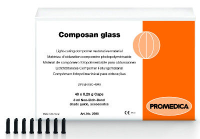 Стоматологический материал из компомера - Composan glass - Promedica Dental Material GmbH   - стеклоиономер / фторида / для распломбирования канала