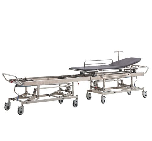 Тележка-каталка перекладчик пациента - E-7 - Hebei Pukang Medical Instruments - ручная / с регулируемой высотой / с регулируемой спинкой