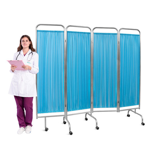 Складная медицинская ширма - SKH049 - Jiangsu Saikang Medical Equipment - на роликах / убирающаяся / 4 стенки