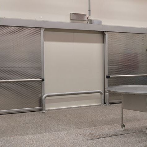 Дверь с экранированием - Polaris Freezer - Metaflex Doors Europe - для лабораторной холодильной камеры / раздвижная / из нержавеющей стали