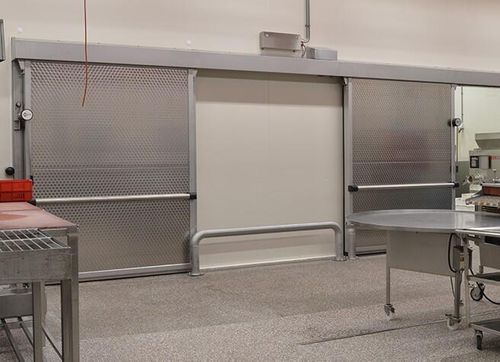Дверь с экранированием - Polaris Freezer - Metaflex Doors Europe - для лабораторной холодильной камеры / раздвижная / из нержавеющей стали