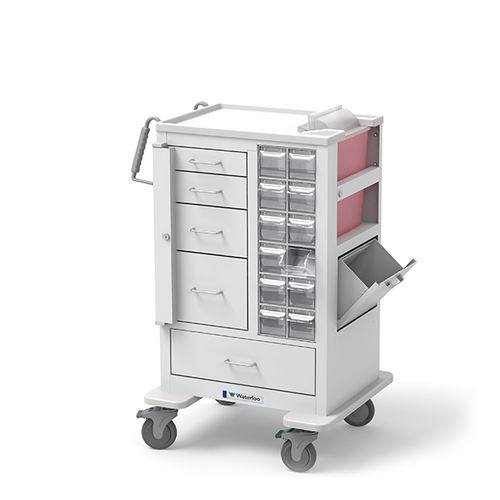 Тележка для хранения - MTWA-34696-WHT - Waterloo Healthcare - для взятия пробы крови / мусорный контейнер / 5 выдвижных ящиков