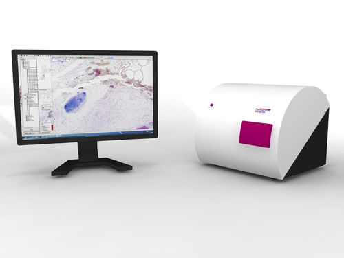 Цифровой преобразователь предметных стекол для микроскопа - Pannoramic Desk II DW - 3DHISTECH Ltd. - со сканером штрих-кодов / со светлым фоном / флуоресцентный