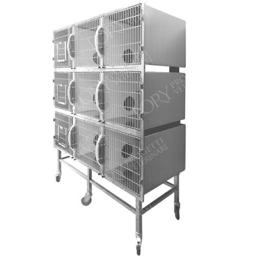 Ветеринарная клетка для кошек - GA032 - Lory Progetti Veterinari srl - 9 отсеков / на роликах / из нержавеющей стали