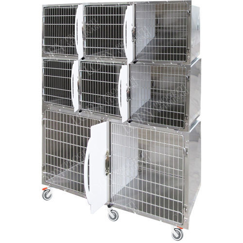 Ветеринарная клетка для кошек - GA021 - Lory Progetti Veterinari srl - 8 отсеков / на роликах / из нержавеющей стали