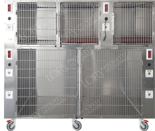 Ветеринарная клетка 5 отсеков - GAANE001-CG - Lory Progetti Veterinari srl - два уровня / на роликах / из нержавеющей стали