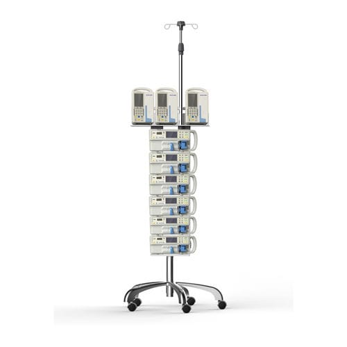 Стойка для сыворотки на роликах - BZ-1010 - Guangzhou Beaconn Medical Science Technology Co.,Ltd - 4 крюка / с перфузионным насосом / для шприцевых насосов