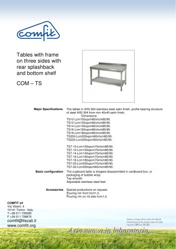 Tables with frame on three sides with rear splashback and bottom shelf