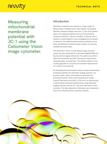 Measuring mitochondrial membrane potential with JC-1 using the Cellometer Vision image cytometer.