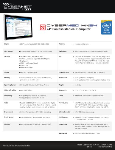 24" Fanless Medical PC - CyberMed HN24