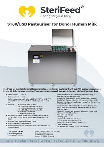 S180 Human Milk Pasteuriser