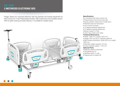 ELECTRIC HOSPITAL BED WITH 2 FUNCTIONS, POLYPROPYLENE SIDERAIL ABS SURFACE