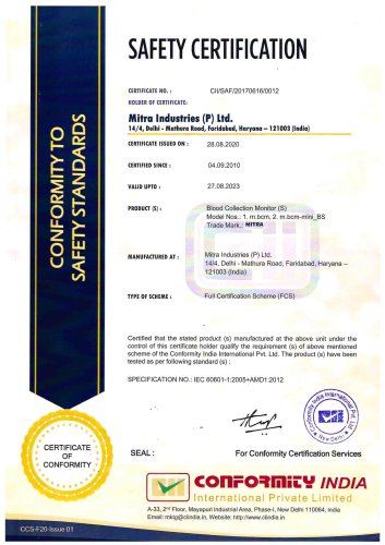 Blood Collection Monitor - Safety Certificate