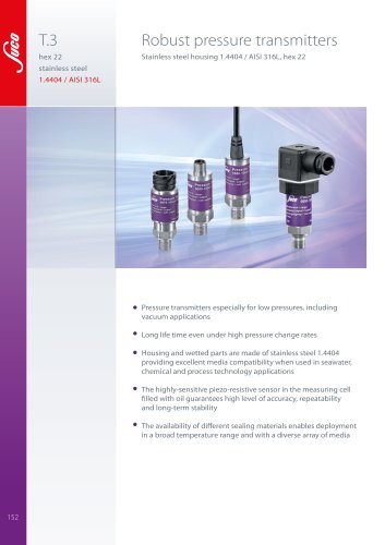 T3 Robust pressure transmitters