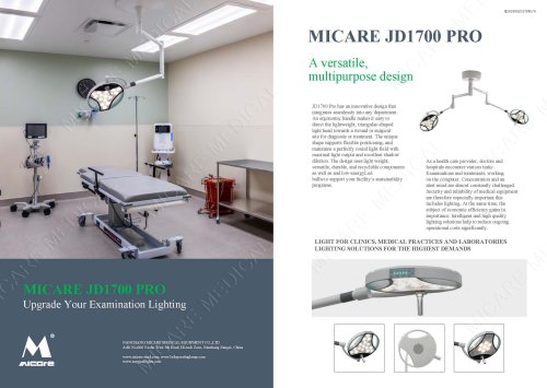 JD1700 PRO, JD1700L PRO, JD1700G PRO, JD1700J PRO Examination Lighting M202409JD17PRO0 Catalogue