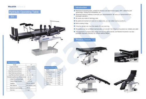 Catalog Manual Operating Table TY