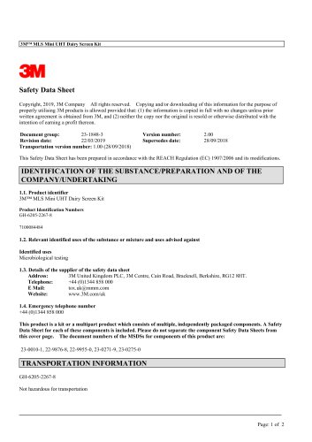 3M™ MLS Mini UHT Dairy Screen Kit