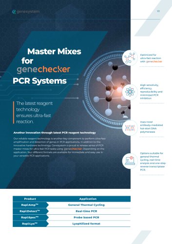 Master Mixes The latest reagent technology ensures ultra-fast reaction. 1/2 PCR Systems