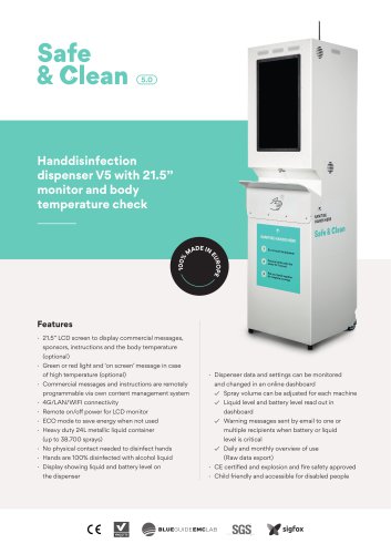 Handdisinfection  dispenser V5 with 21.5” monitor and body  temperature check