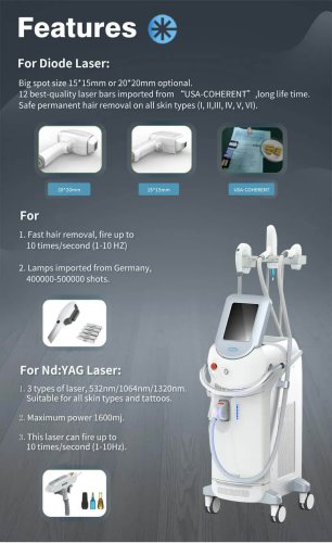 Diode+SHR+ND YAG 3 Working Handles Multifunctional Laser Machine