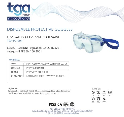 TGA-PG-004 GOGGLES Without Valve