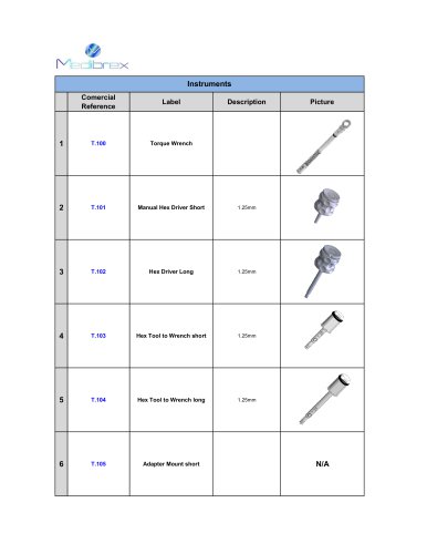 Teetanium Instruments Reference Catalog