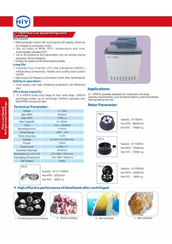 L7-72KR Floor Low Speed Refrigerated Centrifuge for Blood Bank