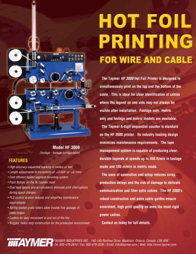 Model HF 3000 Hot Foil Printing for Wire and Cable