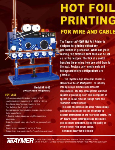 Model HF 4000 Hot Foil Printing For wire and cable