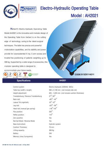 Electro Hydraulic Operation Table Model AH 2021