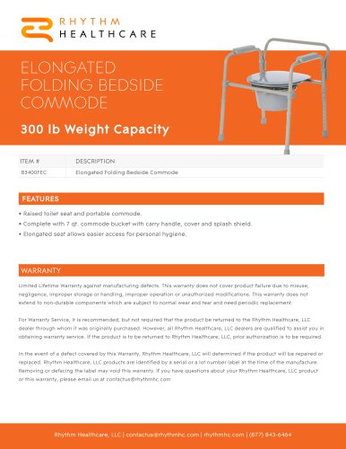 ELONGATED FOLDING BEDSIDE COMMODE