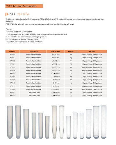 Huida plastic test tube and accessories