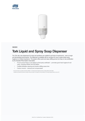 561000 Tork Liquid and Spray Soap Dispenser