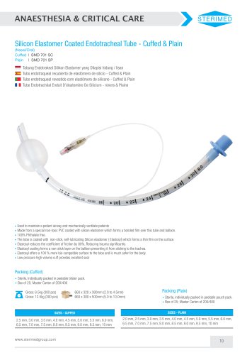 Silicon Elastomer Coated Endotracheal Tube - Cuffed & Plain