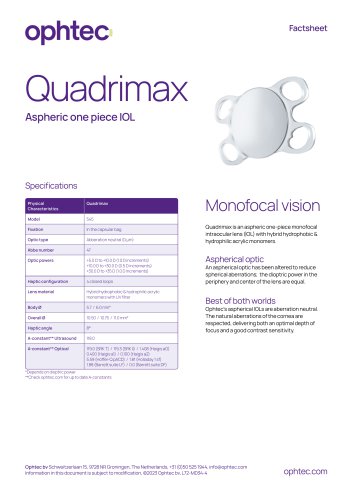 Quadrimax Aspheric one piece IOL