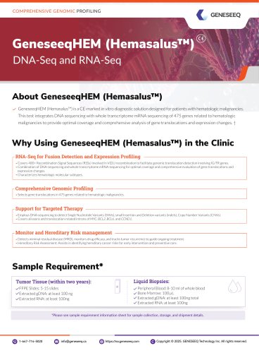 Geneseeq Genetic mutation test kit HEMASALUS&trade;