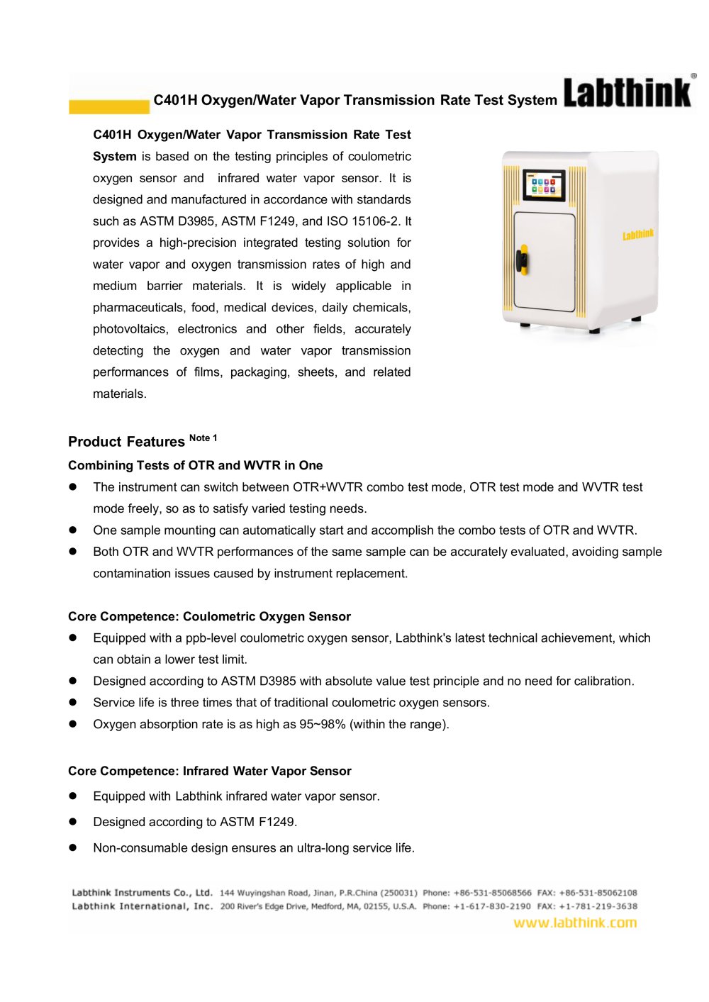 Labthink C401H Oxygen/Water Vapor Transmission Rate Test System - Labthink