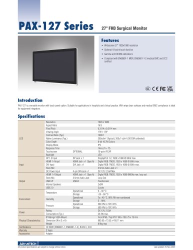 PAX-127 27" FHD Surgical Monitor - Datasheet