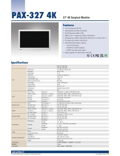 PAX-327 4K Surgical Monitor - Datasheet